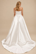 Rutipo Ivory Sweetheart Neckline Sweep Train Satin Panel Wedding Dress With Split Front