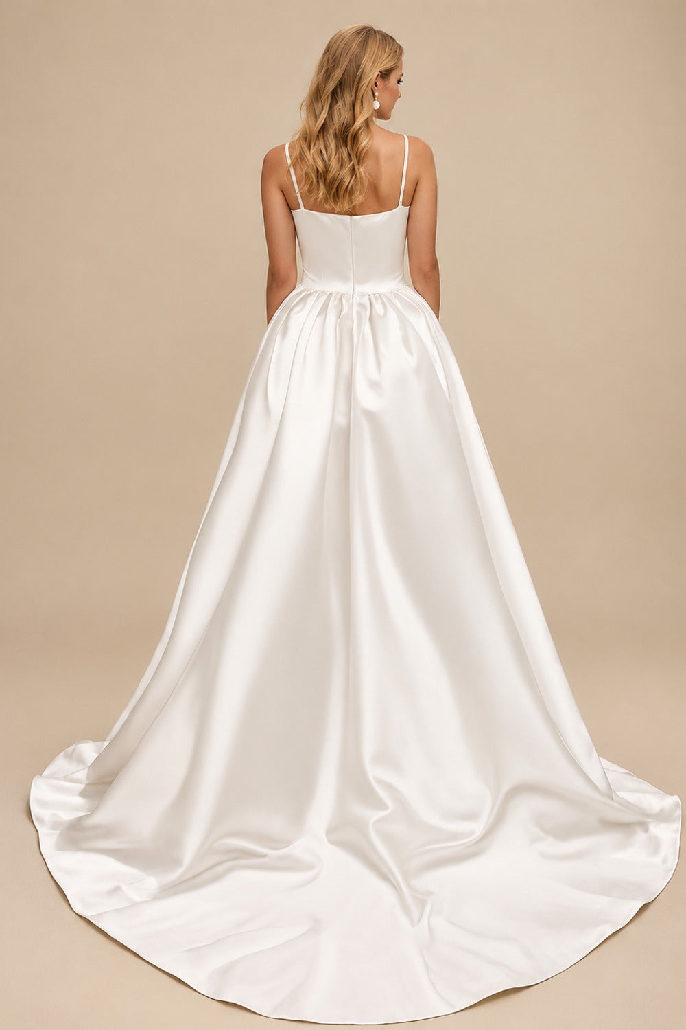Rutipo Ivory Sweetheart Neckline Sweep Train Satin Panel Wedding Dress With Split Front