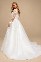 Rutipo As Picture Long Sleeves Plus Size Wedding Dress With Appliques Lace