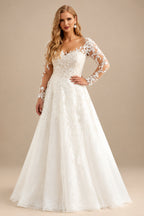 Rutipo As Picture Long Sleeves Plus Size Wedding Dress With Appliques Lace