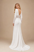 Rutipo Ivory Elegant Lace Long Sleeves Wedding Dress With Split Front