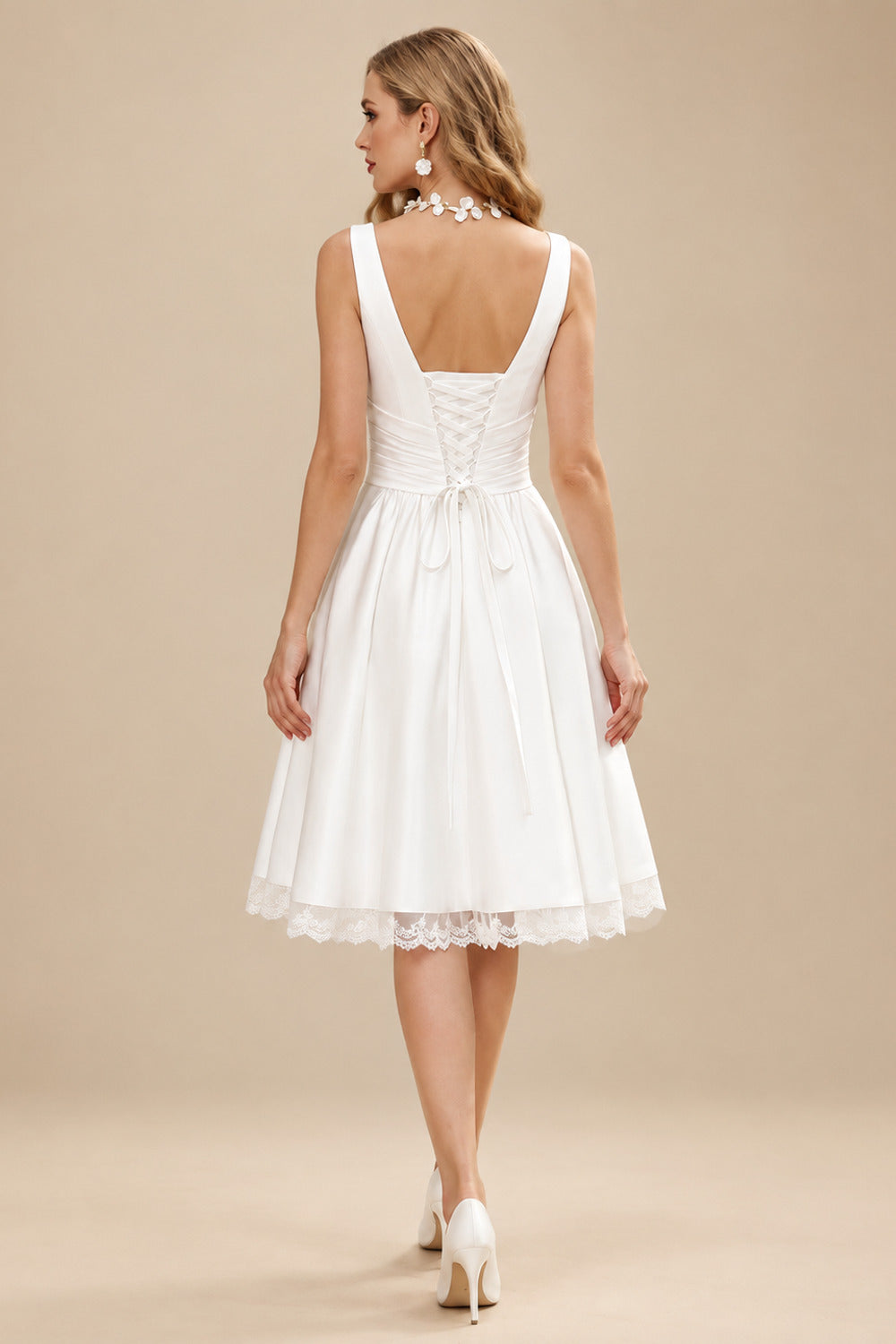Rutipo Ivory Simple Short Wedding Dresses 2023 Ivory Backless Satin Lace Up Bridal Dress
