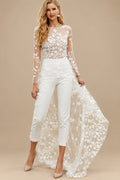 Rutipo As Picture Simple Wedding Dresses With Long Sleeves Lace Elastic Satin A-Line Bridal Jumpsuit