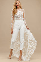 Rutipo As Picture Simple Wedding Dresses With Long Sleeves Lace Elastic Satin A-Line Bridal Jumpsuit
