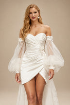 Rutipo Ivory Little White Strapless Wedding Dress With Detachable Wrap