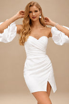 Rutipo Ivory Modern Little White Reception Wedding Dresses With Removable Sleeves