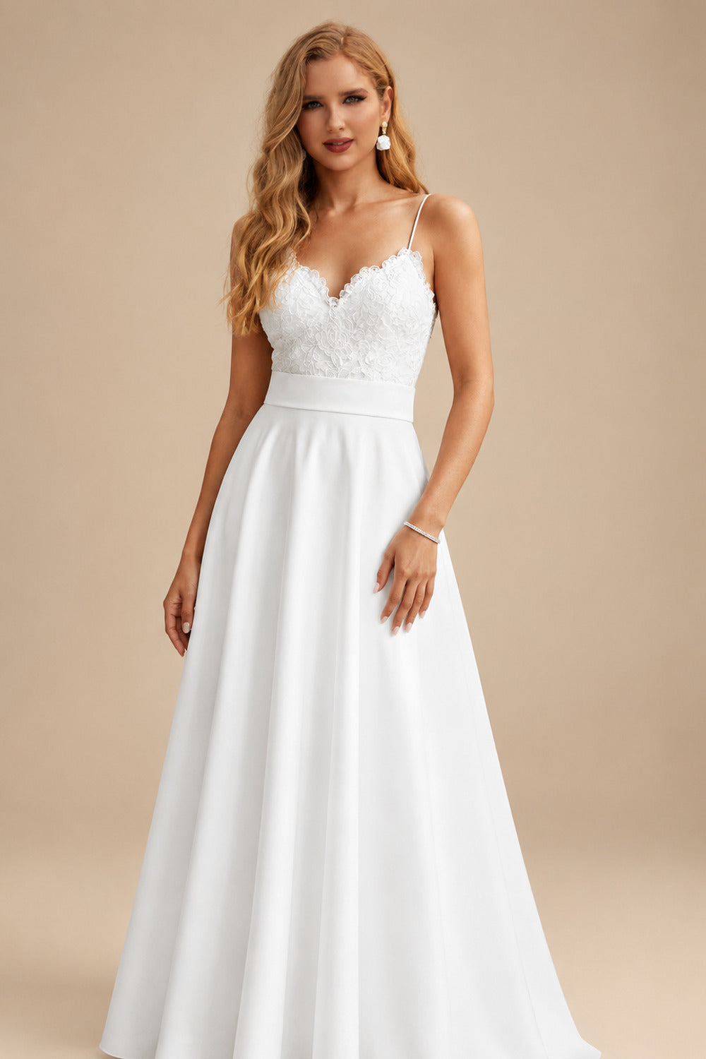 Rutipo Ivory Lace Short Reception Wedding Dresses With Tea-Length