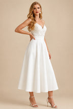 Rutipo Ivory Lace Short Reception Wedding Dresses With Tea-Length