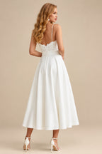 Rutipo Ivory Lace Short Reception Wedding Dresses With Tea-Length