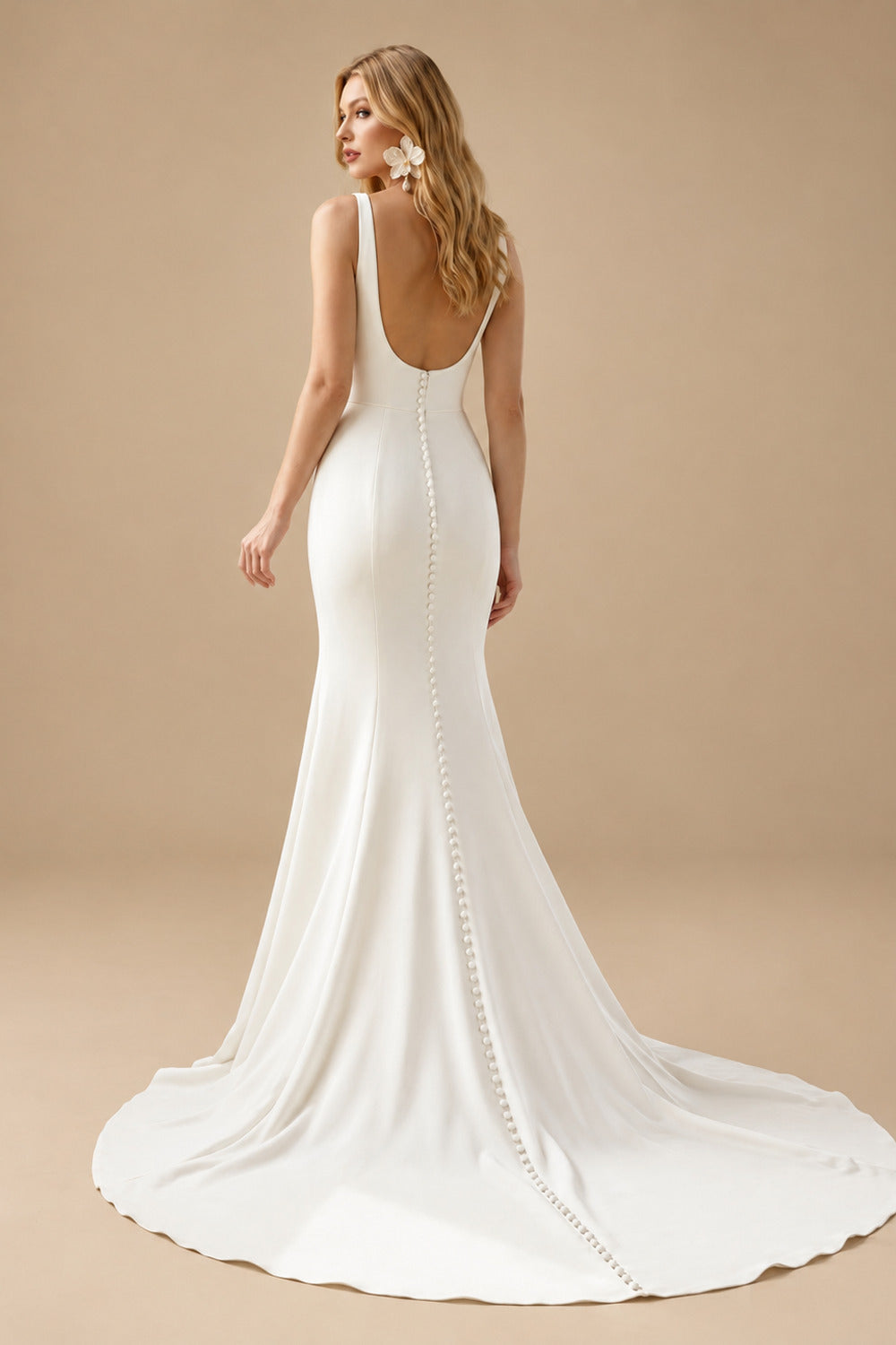 Rutipo Ivory Simple Square Neckline Wedding Dress With Elastic Satin