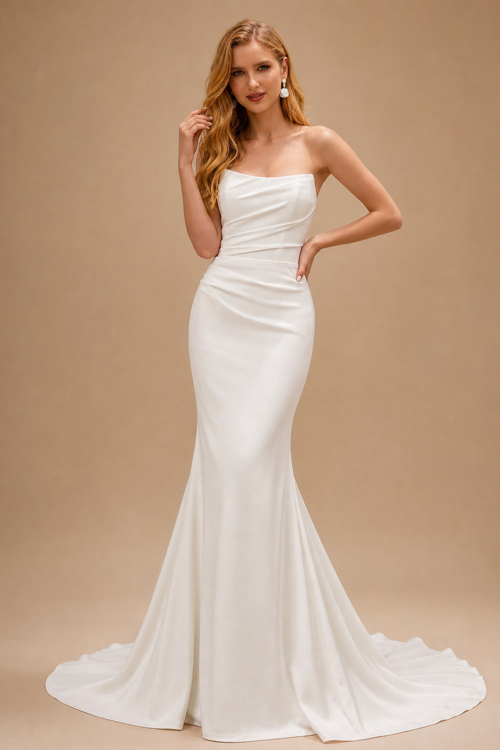 Rutipo Ivory Modern Strapless Trumpet/Mermaid Wedding Dresses