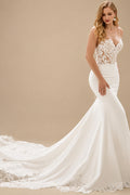Rutipo Ivory Flattering Mermaid Classic Spaghetti Straps Lace Elastic Satin Wedding Dresses