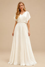 Rutipo Ivory A-Line Off-The-Shoulder Sleeveless Court Train Stretch Satin BRIDE With Ruffle