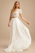 Rutipo As Picture Two-Piece Wedding Dresses With Chiffon Lace Short Sleeves A-Line Bridal Dress