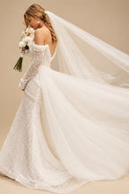 Rutipo Ivory Sparkle Off-Shoulder Collar Draping Open Back Wedding Dresses With Detachable Skirt