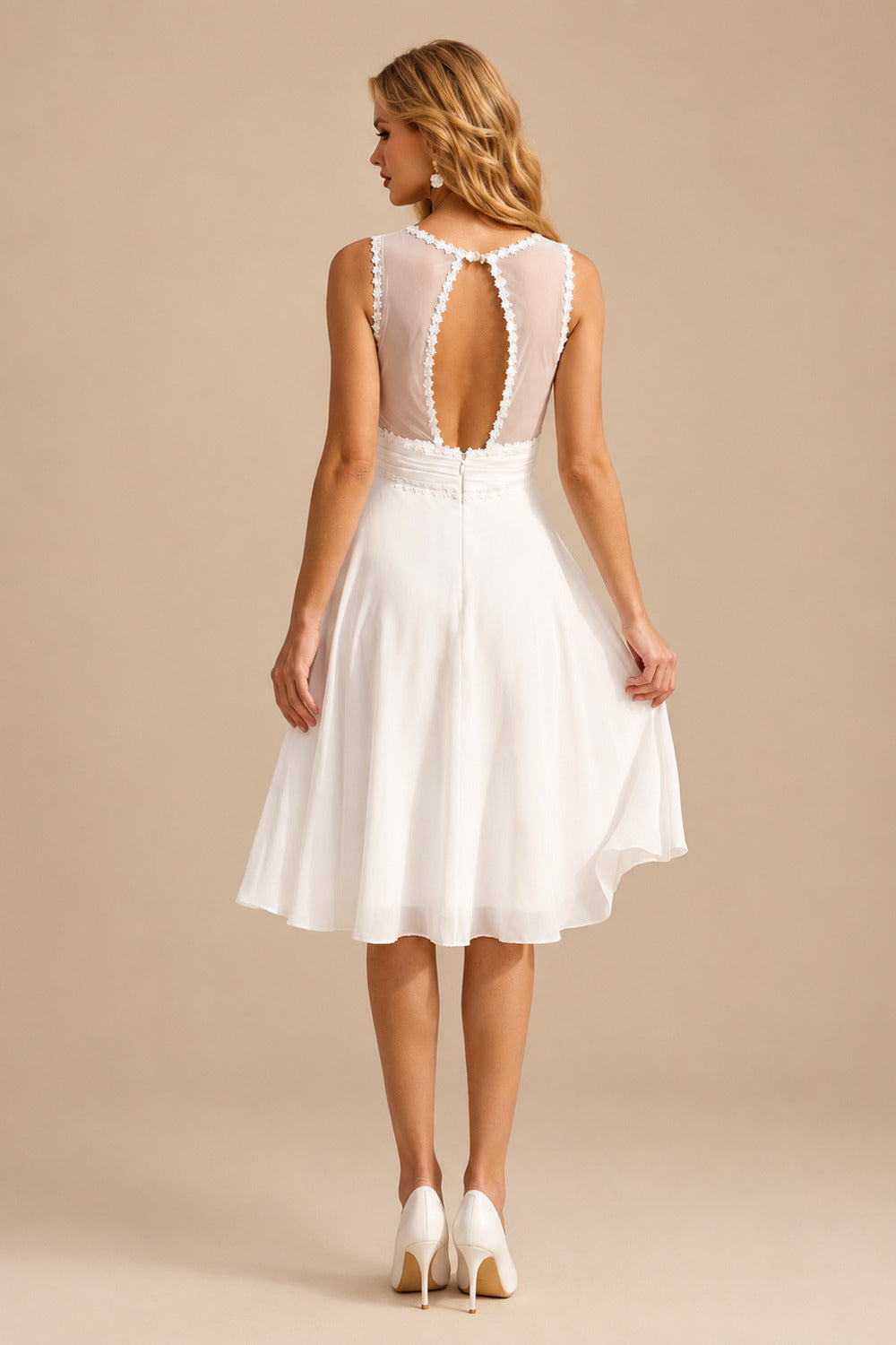 Rutipo Ivory A-Line V-Neck Knee-Length Chiffon Short Wedding Dresses With Back Hole