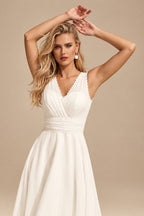 Rutipo Ivory A-Line V-Neck Knee-Length Chiffon Short Wedding Dresses With Back Hole