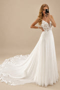 Rutipo Ivory A-Line V-Neck Sleeveless Chiffon Wedding Dresses With Appliques Lace