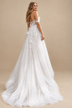 Rutipo As Picture A-Line Off-The-Shoulder Vintage Lace/Tulle Wedding Dresses With Split Front