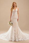 Rutipo As Picture Trumpet/Mermaid V-Neck Backless Vintage Cathedral Train Lace/Tulle Wedding Dresse