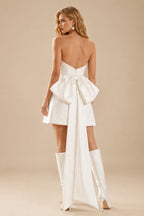 Rutipo Ivory A-Line Strapless Sleeveless Short/Mini Satin Wedding Dresses With Bow(s)