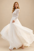 Rutipo Ivory Boho Lace Tulle A-Line Wedding Dresses With Long Sleeves