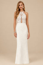 Rutipo Ivory Mermaid Halter Sleeveless Sweep Train Elastic Satin Wedding Dresses With Appliques Lace