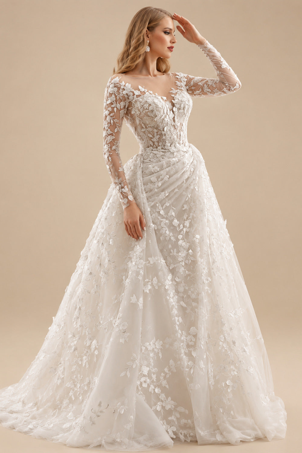Rutipo As Picture Luxury Lace Long Sleeves Slit Wedding Dresses