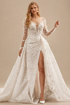 Rutipo As Picture Luxury Lace Long Sleeves Slit Wedding Dresses