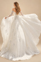 Rutipo As Picture A-Line Sweetheart Long Sleeves Lace Wedding Dresses With Detachable Train