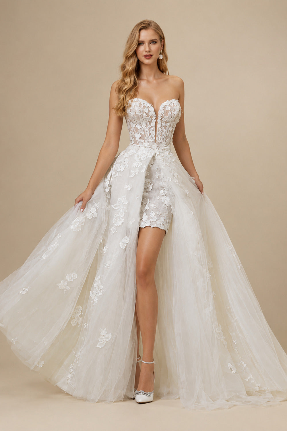 Rutipo As Picture A-Line Sweetheart Long Sleeves Lace Wedding Dresses With Detachable Train