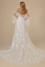 Rutipo As Picture A-Line Sweetheart Long Sleeves Lace Wedding Dresses With Detachable Train