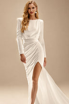 Rutipo Ivory Simple Trumpet/Mermaid Cowl Back Long Sleeves Wedding Dresses With Sweep Train
