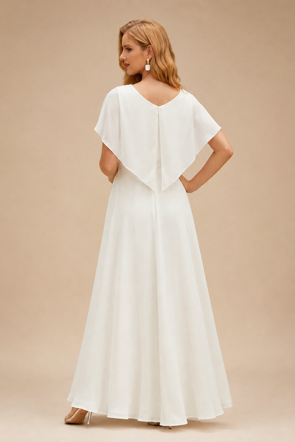Rutipo Ivory Sheath/Column Short Sleeves Floor-Length Lace Wedding Dresses