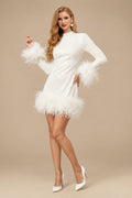 Rutipo Ivory Modern Scoop Neck Long Sleeves Short/Mini Sequined Reception Wedding Dresses