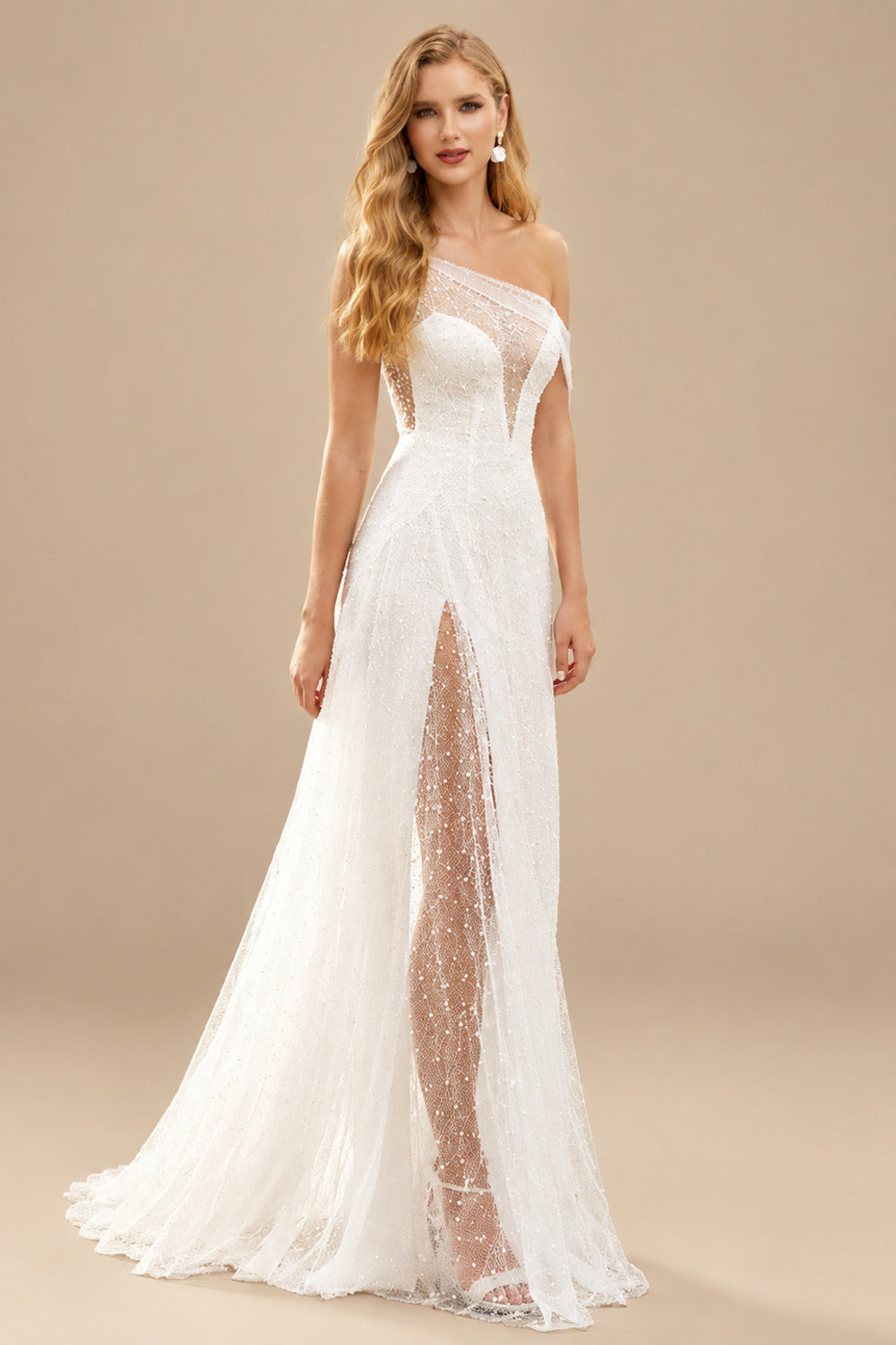 Rutipo Ivory Sequin Sleeveless Sweep Train Sequined Wedding Dresses With Split Front