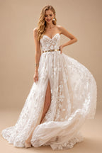 Rutipo As Picture Beach A-Line Sweetheart Lace Wedding Dresses With Split Front