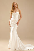 Rutipo Ivory Vintage Trumpet/Mermaid Cowl Neck Silk Like Satin Wedding Dresses