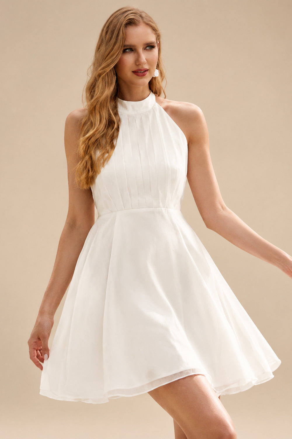 Rutipo Ivory A-Line Halter Sleeveless Short/Mini Tulle Wedding Dresses