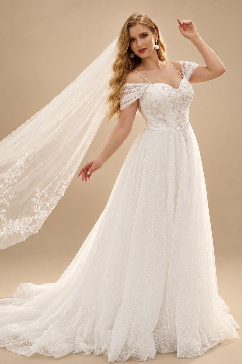 Rutipo Ivory Plus Size A-Line Sweetheart Sleeveless Sweep Train Lace Wedding Dresses