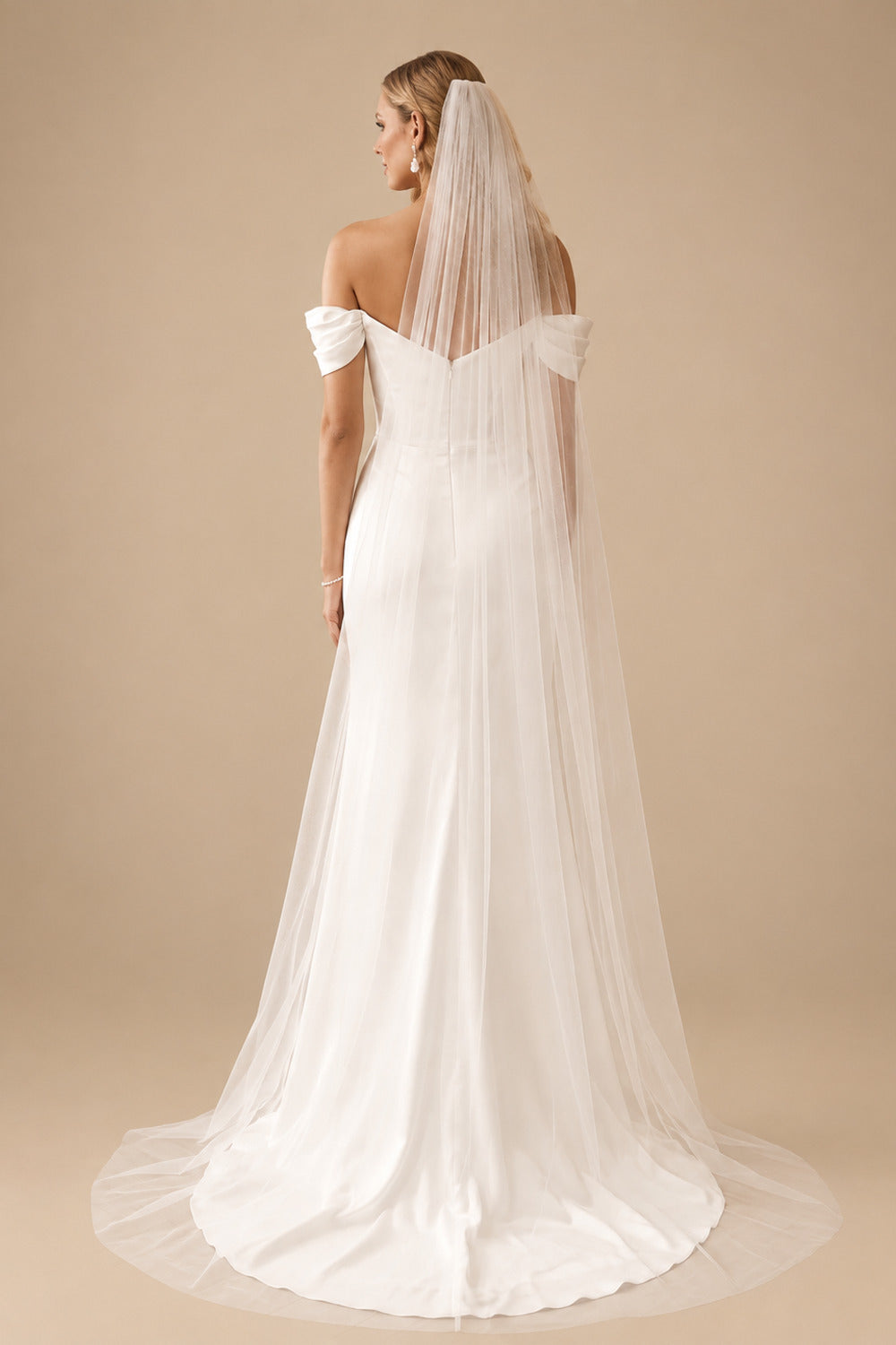 Rutipo Ivory Sheath/Column Off-The-Shoulder Sleeveless Sweep Train Silk Like Satin Wedding Dresses With Split Front