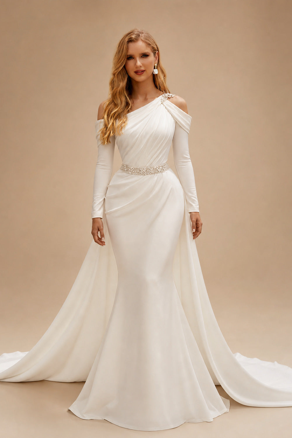 Rutipo Ivory Long Sleeves Trumpet/Mermaid Beading Wedding Dresses