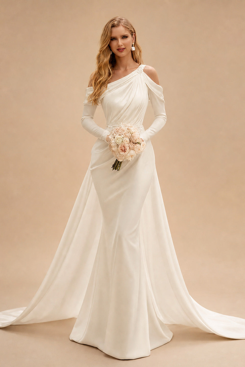 Rutipo Ivory Long Sleeves Trumpet/Mermaid Beading Wedding Dresses