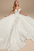 Rutipo Ivory Off-The-Shoulder Sleeveless Wedding Dresses With Appliques Lace
