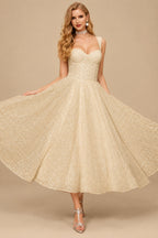 Rutipo Champagne Sparkly Sequined Tea-Length Wedding Dresses