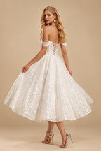 Rutipo Ivory Sparkly Sequined Tea-Length Wedding Dresses