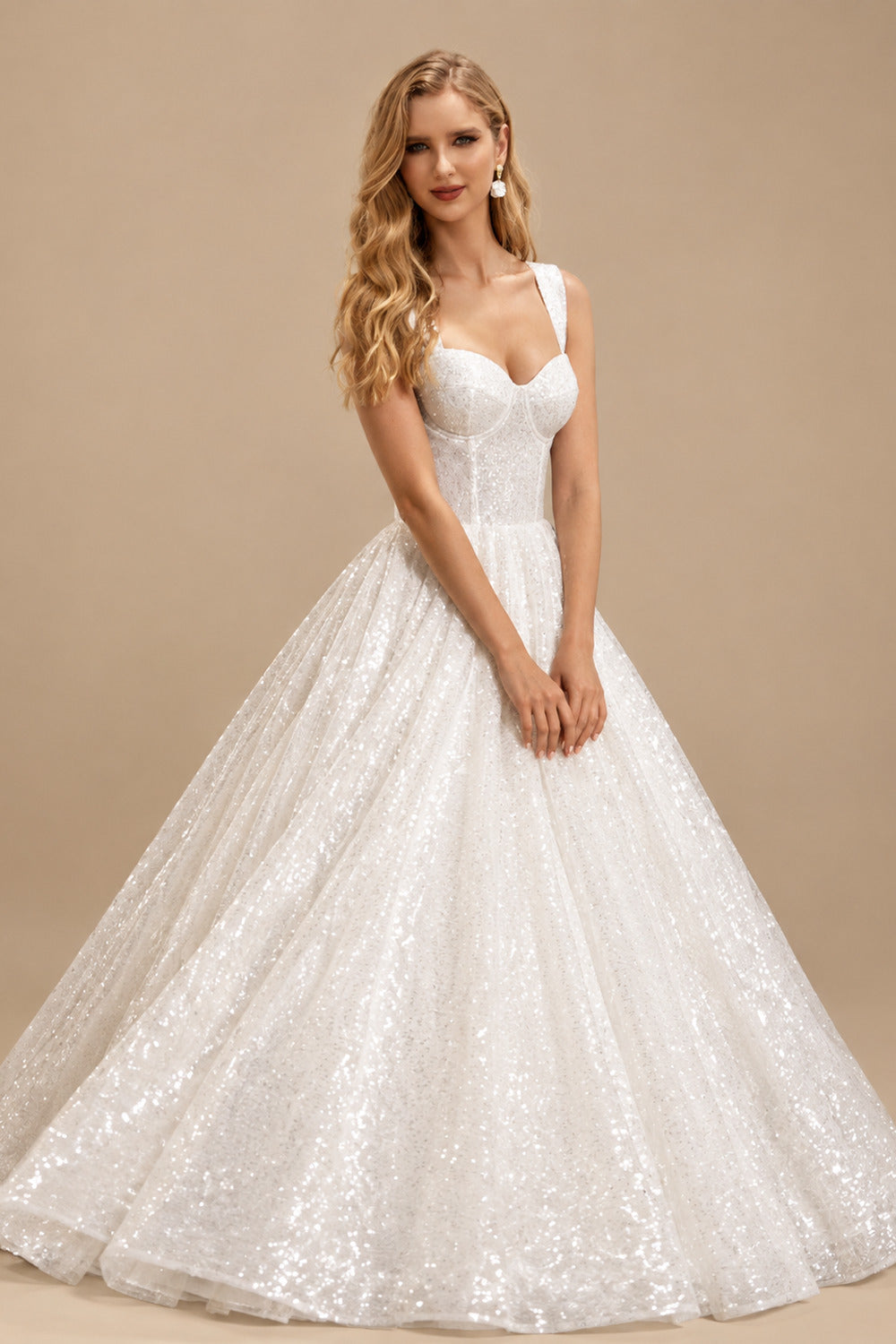 Rutipo Ivory Sparkly Sequined Tea-Length Wedding Dresses