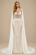 Rutipo Ivory Exquisite Beaded Sweetheart Shoulder Dual Drape Illusion Corset Wedding Dresses