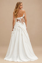 Rutipo Ivory Vintage One-Shoulder Flowers Wedding Dresses With Ruffles