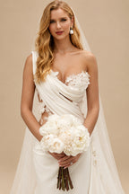 Rutipo Ivory Vintage One-Shoulder Flowers Wedding Dresses With Ruffles